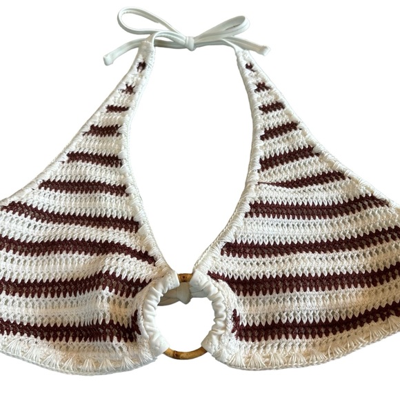 Aerie crochet bikini halter top with ties/ring detail NWT Women’s Medium - Picture 3 of 7